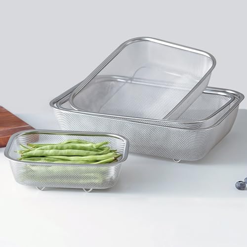 18/8 Stainless Steel Fine Mesh Strainer Basket with Feet, Rectangular Colander for Vegetables, Fruits, Pasta, Noodles – Rustproof, Durable & Easy to Clean (12.2 inch) - color: Sleek Square, size: 12.2 inch