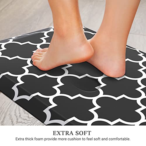WISELIFE Kitchen Runner Rugs Anti-Fatigue mats, 17.3" x 39", 4/5 Inch, Black - color: Stylish Black, size: 39"L x 17.3"W x 0.8"Th