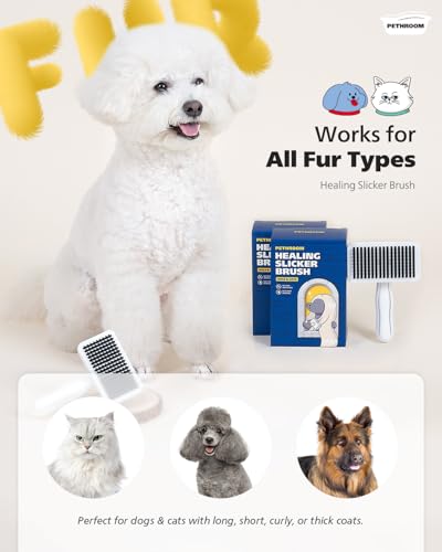 Self-Cleaning Slicker Brush for Dogs & Cats | Gentle Grooming & Deshedding Tool, Removes Mats & Tangles, Skin-Friendly Coated Tips, One-Touch Hair Removal Button