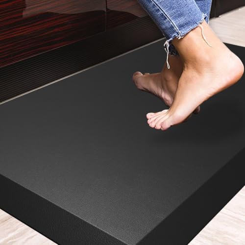 1" Extra Thick Kitchen Floor Mat Anti Fatigue Rug Standing Desk Mats | High-density foam with wear-resistant leather surface, designed specifically for long-lasting comfort, Black - color: Black 2, size: 30"L x 20"W x 1"Th
