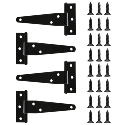 T Strap Hinges Heavy Duty, Shed Door Gate Hinges(Black) (4, 4 Pcs *4 inch) | 3 inch t hinges Heavy Duty Black Outdoor Tee Hinge for Wooden Fences, Barn Door Gates Hinge for Shed Door Hardware - size: 4 Pcs *4 inch
