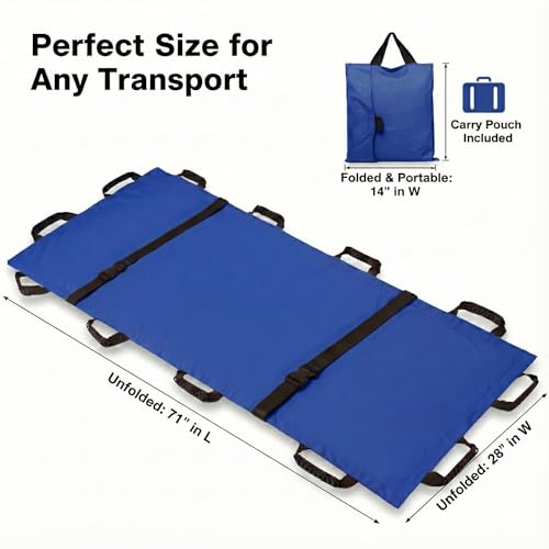 Portable Transport Stretcher with 12 Rubber Handles & Carrying Bag – Dog Stretcher & Gurney, Patient Animal Mover for Emergency Casualty Evacuation, 400lbs Capacity（2Pack Blue） - color: Blue2Pack, size: Two-Pack