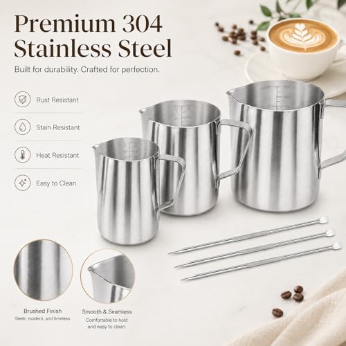 Milk Frothing Pitcher 20oz Standard 304 Stainless Steel Espresso Accessory | Dual inner outer scale marks, fits home barista latte art making & small café coffee milk frothing use - size: 20OZ