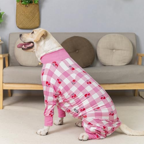 Dog Surgery Recovery Suit Female Male for Dogs After Surgery Medium Large Dogs Onesie Dog Pajamas Pjs Clothes (Pink Plaid, 28 (Chest 26.77 in | Backlength 18.11)) - color: Pink plaid, size: 28 (Chest 26.77 in | Backlength 18.11)