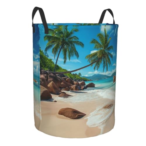 Laundry Basket Seaside Palm Trees Collapsible Large Capacity, 63L Dirty Clothes Basket Durable Lightweight Hamper With Handles Ideal For Clothes,Toys Home Organization15.7 * 19.6in - color: Palm