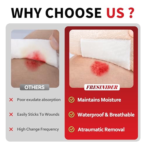 FRESINIDER Silicone Foam Dressing with Adhesive Border – Wound Dressing Bandage – Silicone Foam Pad – Pack of 10 – 4 x 4 Inches Large Waterproof Bandages – Self Adhesive Wound Care and Dressings - size: 4" x 4" ,10pack