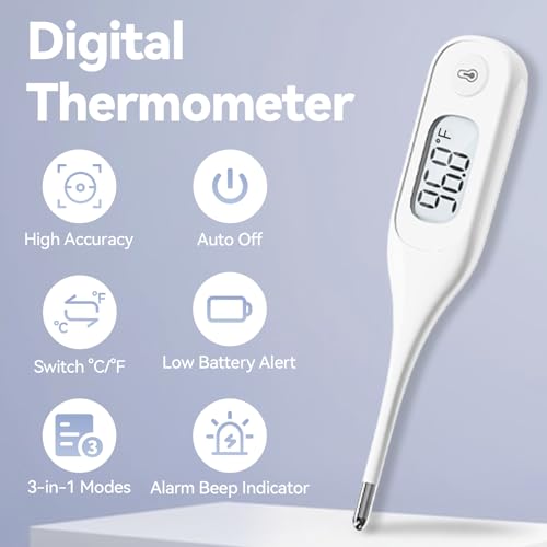 Berrcom Digital Thermometer for Adults and Kids, Medical Thermometer for Fever 10 Second Reading Armpit Thermometers with Fever Alarm - color: Navy Blue