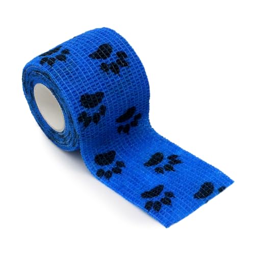 Self Adhesive Bandage Wrap Animal Cohesive Bandage Self Adherent Wrap First Aid Tape for Dogs Cats Horses Birds & Wrist Healing Ankle Sprain (2 Inch Blue Paw 6 Rolls) - color: 2 Inch Blue Paw 6 Rolls