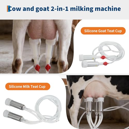 6L Electric Goat Milking Machine, 304 Stainless Steel Bucket, Portable Rechargeable Air Suction Pulsation Vacuum Milker, 4 Safe Grade Silicone Teat Cups, Adjustable Suction for Cows Goats and Sheep