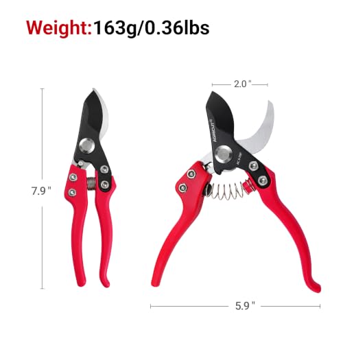AGRICUT 7" Pruning Shears Heavy Duty Professional, Made of Japanese SK5 Steel Blades, 1 Cut Capacity, Bypass Hand Pruners Garden Clippers for Tree Flower Branch Trimming, S20P - style: Nylon Handle, High Carbon Steel PRO