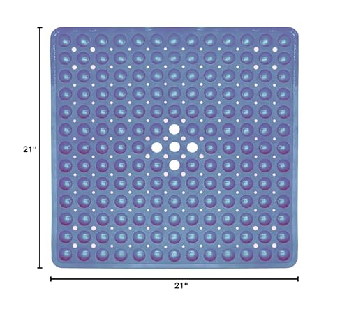 ENKOSI Square Shower Mat – 21 x 21 Inch Non-Slip Bathroom Shower Stall Mat with Suction Cups and Drain Holes – Anti-Slip Bathtub Shower Mats for Inside Shower (21x21 Aqua Blue) - color: Aqua Blue
