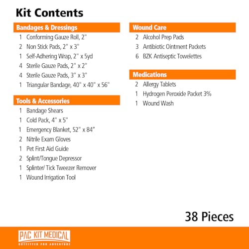Pac-Kit Pet First Aid Kit for Dogs, Cats, and Other Animals in Soft-Sided Organized Zipper Case, 38 Pieces