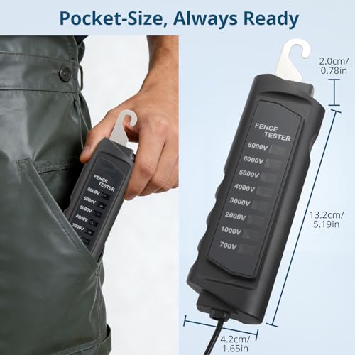Electric Fence Tester 8KV, Fence Voltage Tester 8 Neon Lights Fault Finder | Battery-Free Portable Tool for Safe Fence Testing on Farms, Ranches, Homesteads (Livestock/Pasture) - style: 700V-8000V Fence Voltage Tester