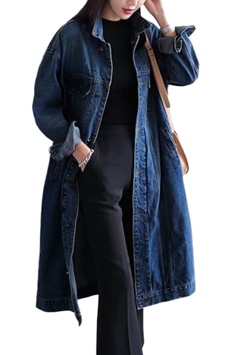 Womens Classic Jean Jacket Plus Size Button Down Denim Trench Coat | Loose Country Concert Office Daily Street Vacation Outerwear - color: Dark Blue, size: 4X-Large