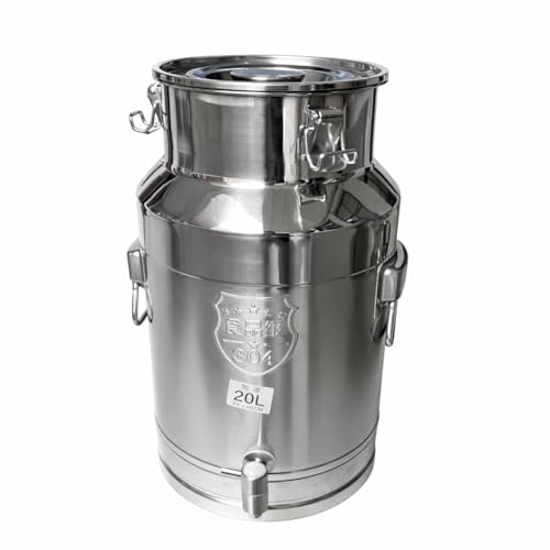304 Stainless Steel Milk Can with Spigot, 5 Gallon Metal Water Dispenser, 20L Steel Water Tank & Stainless Steel Beverage Dispenser, Heavy Duty Drink Dispensers for Milk, Wine - size: 5 Gallon