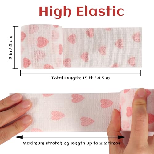 24 Rolls Elastic Self Adhesive Bandage Wrap 2 inch, Breathable Non Woven Cohesive Bandage, Vet Wrap for Dogs, Ankle Sprains Swelling Tape, Sports Athletic Tape (White Heart) - color: 2 Inch-24 Count White Heart