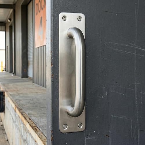 Commercial Stainless Steel Door Pull Handles, 8x1.8 Inch Slim/Small Plate for Sliding Barn, Front, Back, Restaurant Doors (1)