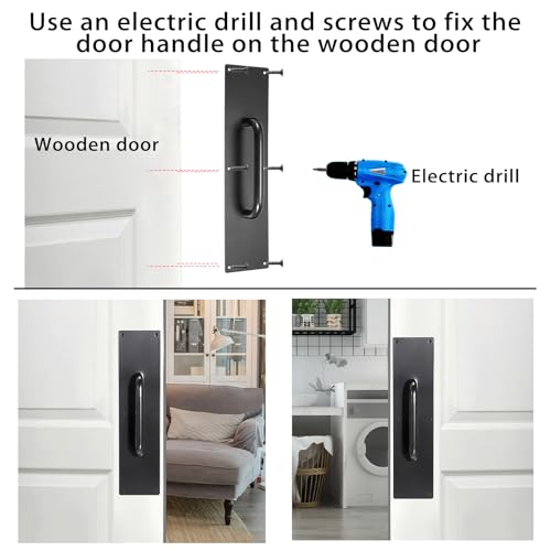 Sumnacon 1 Set 16" Stainess Steel Door Handle Pull & Push Plate - Heavy Duty Gate Handle Bar for Home/Office/Warehouse/Public,Suitable of Wooden/Composite Door with Screws,Brushed (Black) - color: Black