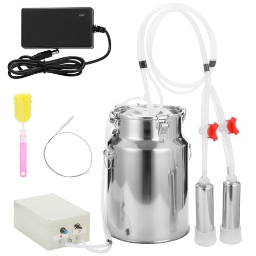 2 in1 Goat and Cows Milking Machine, 10L/2.6 Gallon Electric Milker Machine, Portable Rechargeable Cow Milker Machine with Vacuum Pump and Stainless Steel Bucket & Cleaning Brush