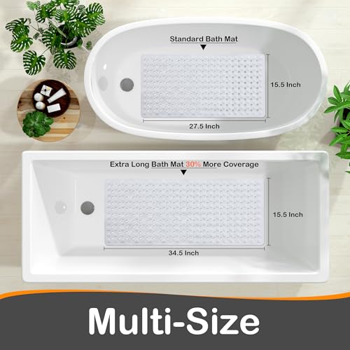 Yimobra Bathtub Mat Non Slip, 34.5"X15.5" Long Shower Mat for Inside Shower, Machine Washable Bath Mat with Drain Holes & Strong Suction Cups, Soft on Feet, Bathroom Essentials, White - color: White, size: 34.5 X 15.5 Inch