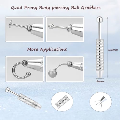 Professional Body Jewelry Insertion Taper Tool - 14G 16G 18G 20G Stainless Steel Flat Back Earrings Applicator, Threadless Insertion Pin & Threaded Ball Grabber Kit for Ear, Nose, Lip Piercing Jewel - color: 6PCS Piercing Tapers + 1PCS Ball Grabber Tool