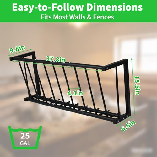 Wall Mount Hay Rack for Goats, Sheep, Horses – Heavy Duty 25 Gallon Livestock Hay Feeder, Hanging Blanket Holder with Rust Resistant Coating, Space Saving Farm Goat Feeder for Indoor, Outdoor Use - size: 25 Gallon