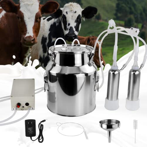 2026 Upgrade 14L Cow Milking Machine, Continuously Adjustable Suction Pulsation Vacuum Electric Milker, Portable Livstock Milking Machine with Stainless Bucket(US Plug)(14L Cow) - size: 14L Adjustable Cow Milking Machine