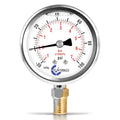 Compound Pressure Gauge -30 inHg to 100 PSI, Liquid Filled, 2.5" Dial, 1/4 NPT Lower Mount, 304 Stainless Steel Case, Brass Wetted Parts, PSI/inHg - ASME B40.1 Grade A - size: -30inHg / 0 / +100Psi, style: NIST TRACEABLE