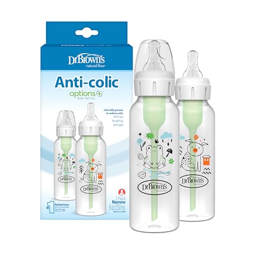 Dr. Brown's Anti-Colic Options+ Narrow Baby Bottle, Frog + Pig, 2-Pack - color: Orange & Green (Pig & Frog), size: 1 Count (Pack of 2)