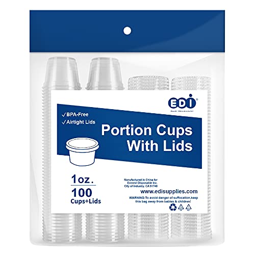 [1 OZ, 100 Sets] Clear Disposable Plastic Portion Cups With Leakproof Lids | Jello Shot, Condiment, Dipping Sauce, Souffle Cups | BPA Free | Recyclable - style: 1 OZ