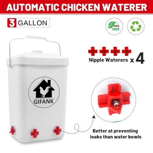 Hanging Chicken Feeder and Waterer Set,3 Gallon Chicken Water Feeder | Chicken Feeder No Waste Hanging Poultry Waterer Feeder Kit Chicken Waterer Nipples and Feeding Ports Chicken Coop Accessories