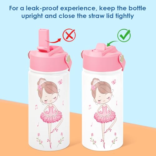 SANDJEST Kid Water Bottle 12oz with Straw Lid - 2-Pack Insulated Stainless Steel Water Bottles for Kids Girls - Travel Cup for Back to School Sports Christmas Birthday (Ballerina & Heart) - color: Heart + Ballet