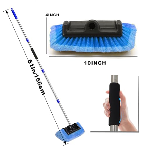Car Wash Brush with Long Handle – Five-Sided Soft Bristle Brush for Car, Truck, SUV, RV, Boat & House Siding Cleaning(Blue) - color: Blue