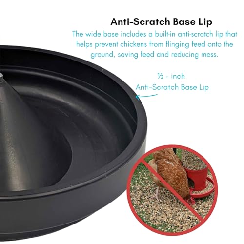30 lb Poultry Feeder with Adjustable Flow Control, Anti-Scratch Lip to Reduce Waste, Metal Hanging Rod - Large Capacity Chicken Feeder for Backyard Flocks, Weather-Resistant