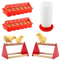 Chick Feeder and Waterer Kit with 2 Chick Perch Roost Bars | Flip Top Poultry Feeder, Chick Brooder Starter Kit, Baby Chicken Supplies for Chicks, Duck and Quail