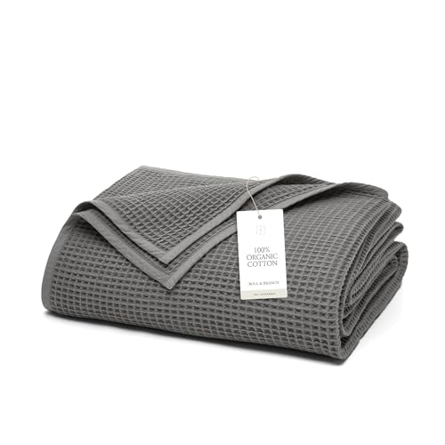 BOLL & BRANCH Waffle Bed Blanket, King/Cal King, Stone | Luxury 100% Organic Cotton - Soft, Lightweight and Breathable - Textured Waffle Weave Design - color: Stone, size: King/California King