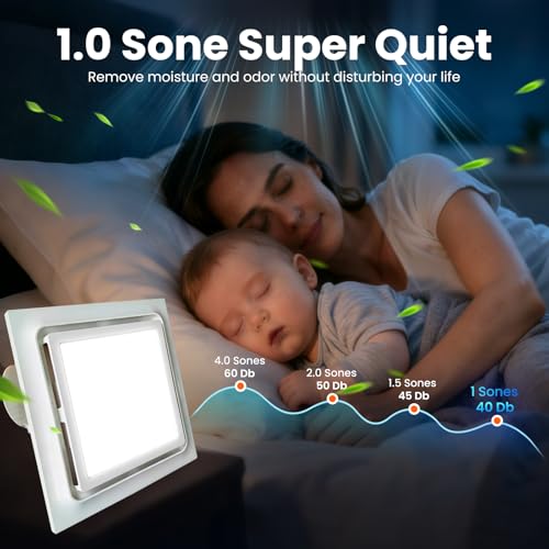10" Bathroom Exhaust Fan with Dimmable Light, Easy Install, 100 CFM, 1.0 Sones Quiet Ceiling 8x8" Mount Vent Fan with 4" Duct, Household Extractor Fan Light Combo for Home Laundry Garage Gym Office - size: 100 CFM