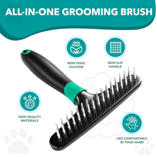 DOGI Deshedding Brush Comb - Undercoat Rake for Dogs, Cats, Short, Long Hair Coats - Double Row Stainless Steel Pins - Reduce Shedding by 90% (Green) - color: Green