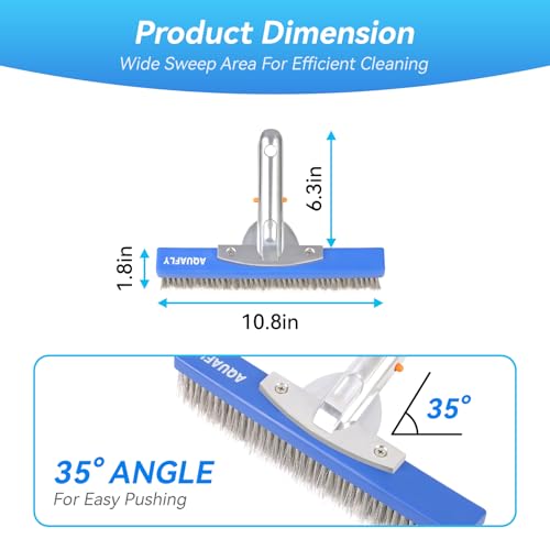 10" Stainless Steel Pool Brush, Heavy Duty for Concrete Pools | Durable wire bristle brush head for deep cleaning walls & floors. Removes tough buildup safely - size: 10 inch