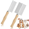 2 Pcs Dog Metal Combs Cat Wooden Handle Grooming Combs Stainless Steel Hairbrush Double Side Metal for Pet Dog Grooming Brush Pet Flea Hairbrush for Long Short Hair Fur Brush Tool