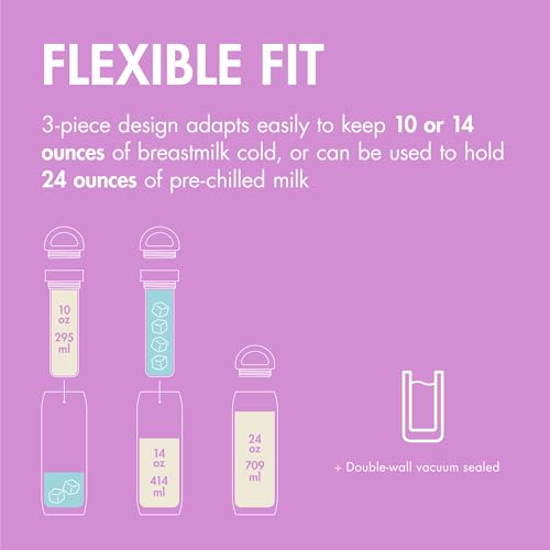 Boon Frosh Breast Milk Chiller and Storage Container - Purple - 10 Oz | Stainless Steel, TSA Compliant, Keeps Beverages Cold up to 17 Hours*, Diaper Bag Essentials - color: Purple, size: 14 Ounce