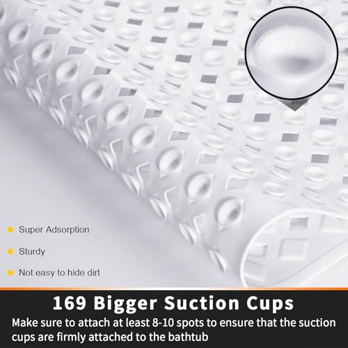 Yimobra Square Shower Mat Non Slip, Super Strong Suction Cups, 21"X21" Bath Tub Mat with Drain Holes, Machine Washable Fast Draining Bath Mats, Bathroom Essentials,White - color: White, size: 21 X 21 Inch