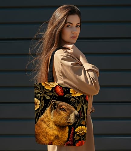 Vintage Botanical Animal Canvas Tote Bag for Women, Aesthetic Floral Animal Reusable Shoulder Bag for Shopping - color: 21