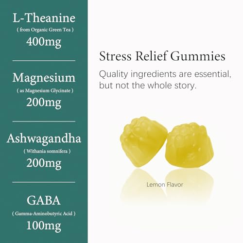 L-Theanine 400mg Gummies, L Theanine Supplement for Kids & Adults with Magnesium Glycinate, GABA, Ashwagandha, L'theanine Chewable for Restful Sleep, Stress Support, Relaxation, Calm, 60 Day Supply