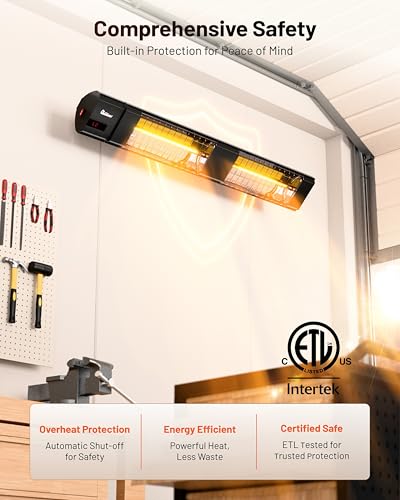 DR. INFRARED HEATER DR-239 3000W Indoor & Outdoor Infrared Patio Heater, Wall or Ceiling Mount, IP55 Weatherproof, Commercial or Residential, 220V-240V Electric Heater with Remote & Mounting Kit - size: 41.2 Inches