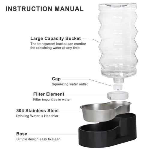 RIZZARI 9L Filtered Dog Water Dispenser: Large Capacity Multi Pet Solution | No Power Needed/Dishwasher-Safe/BPA-Free/Spill-Resistant/ For Multi-Dog Homes/Garage/Balcony - color: Pure Black, size: 9L
