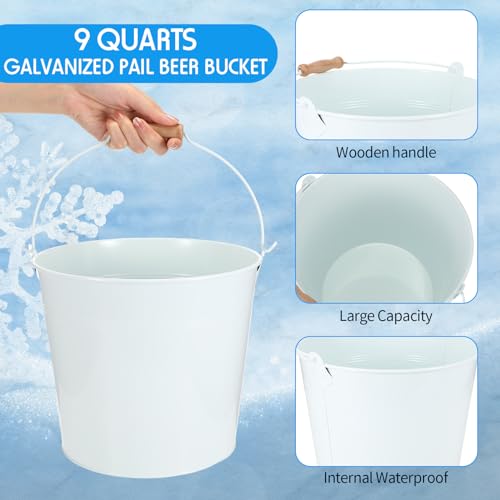 Didaey 12 Pcs 9 Quart Large Galvanized Metal Buckets with Handle Inch Heavy Duty Stainless Steel Pails Round Pail for Party Wedding, Crafts, Utensils, Table Centerpieces (White) - color: White