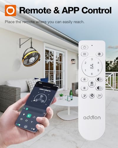 addlon 20 Inch IP65 Outdoor Ceiling Fan with Light, Remote & APP Control | IP65 waterproof, 3CCT dimmable light, 360-degree tilt, 6 speeds, wall-mount hook fan for patios, pergolas, porches, canopies - color: Ceiling & Wall Mount