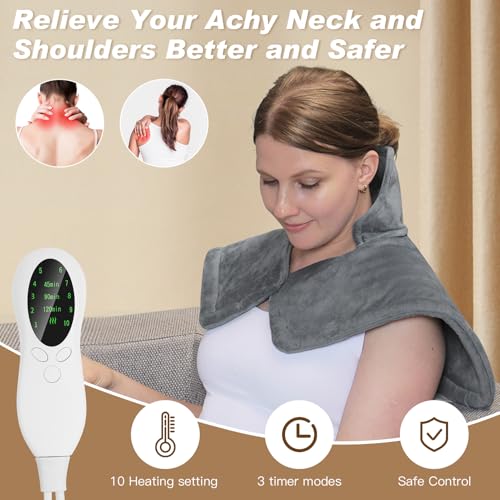 SEISSO Heating Pad, Electric Blanket for Shoulder, Back, Neck, Knee, Leg Pain, Fast Heated Blanket with 3 Time Settings, 10 Heating Settings, Soft Warm Gifts for Women, Men, Mom, Dad(Gray) - color: Gray