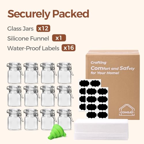 ComSaf Square Small Glass Spice Jars with Airtight Lids 4 oz 12 Pack Pantry | Honey herbs, Farmhouse pantry organization, Mini favor jars, Labels included, Funnel included, Kitchen storage, Snacks - size: 4oz*12